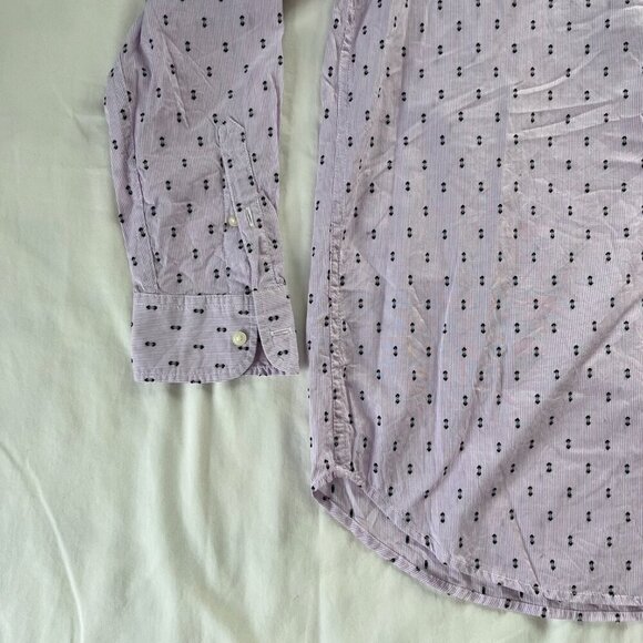 Gap Lavender Navy Blue Polka Dot Long Sleeve 1/4 Button Casual Shirt | Size M - Picture 2 of 5